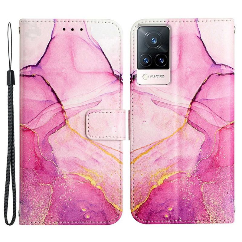 Capa Flip Para Vivo V21 5G Mármore Com Cordão