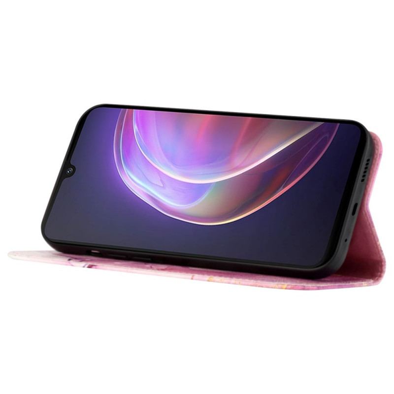Capa Flip Para Vivo V21 5G Mármore Com Cordão