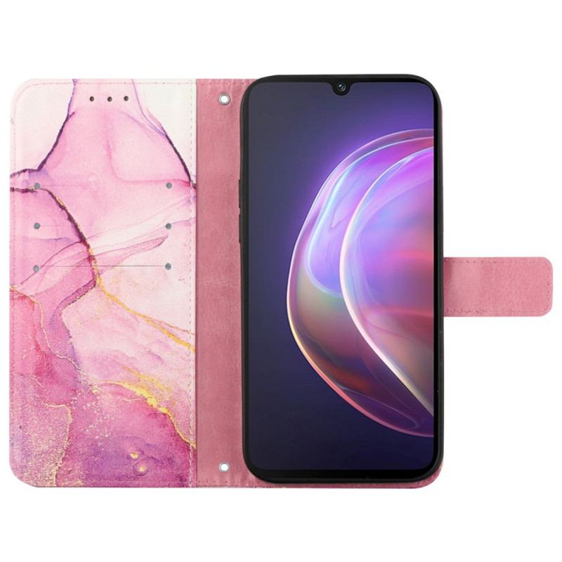 Capa Flip Para Vivo V21 5G Mármore Com Cordão