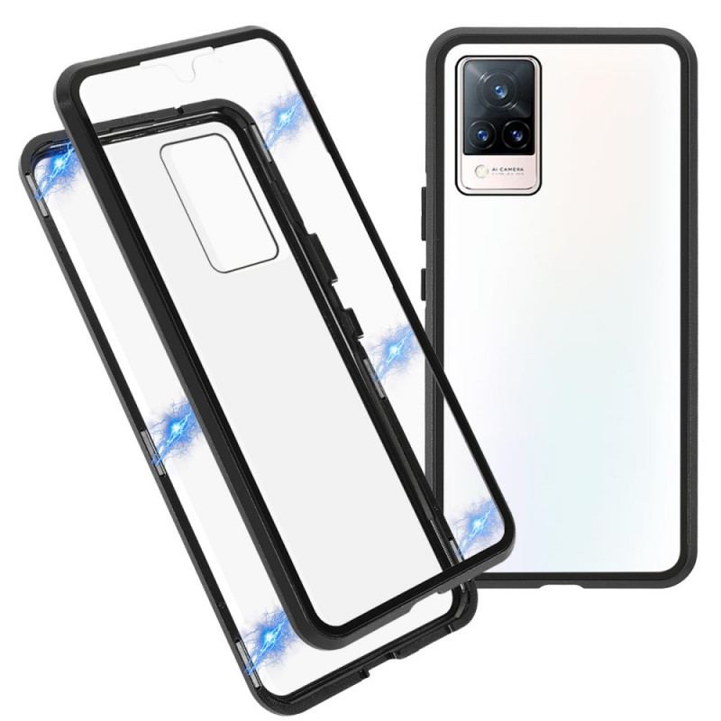 Capa Para Vivo V21 5G Dois Lados De Vidro Temperado Magnético E Metal
