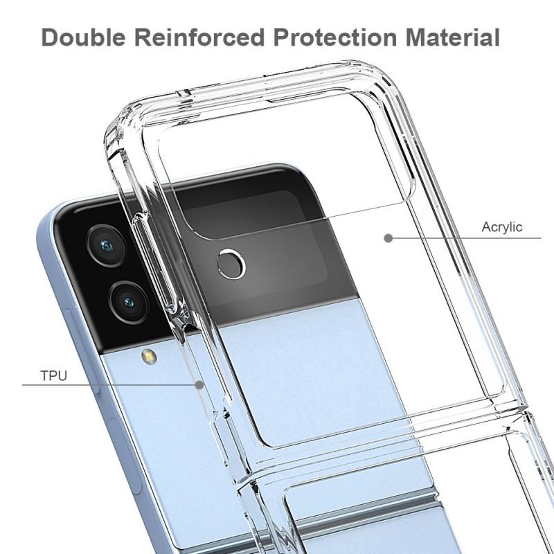 Capa De Celular Para Samsung Galaxy Z Flip 4 De Couro Contorno Reforçado Transparente