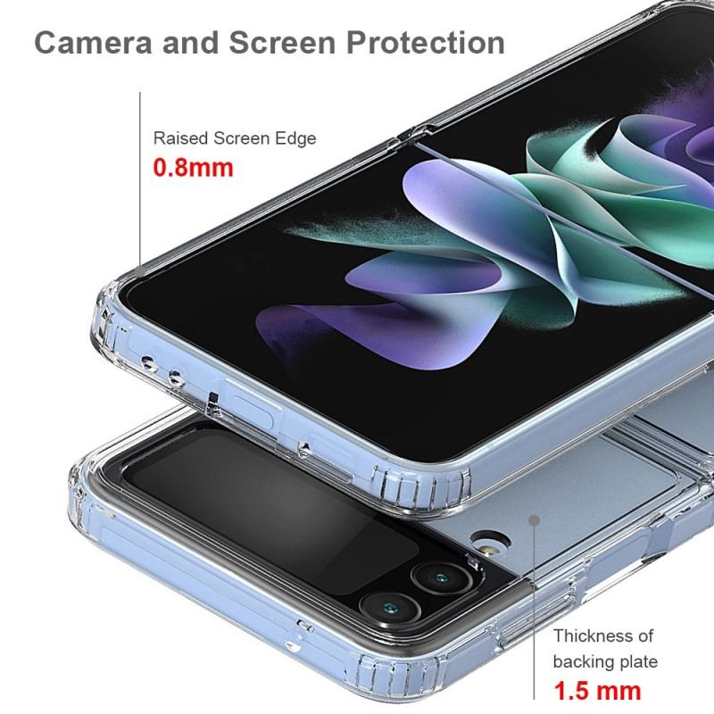 Capa De Celular Para Samsung Galaxy Z Flip 4 De Couro Contorno Reforçado Transparente