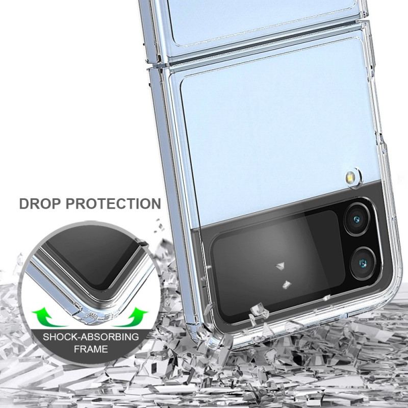 Capa De Celular Para Samsung Galaxy Z Flip 4 De Couro Contorno Reforçado Transparente