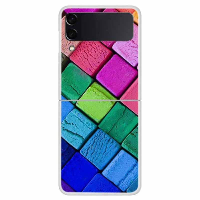Capa De Celular Para Samsung Galaxy Z Flip 4 De Couro Cubos Coloridos