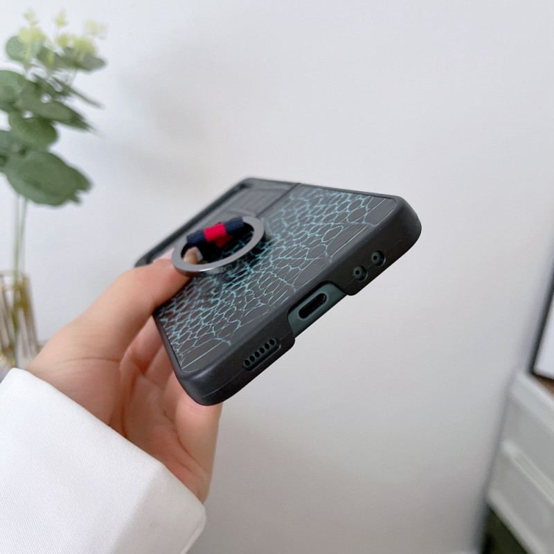 Capa De Celular Para Samsung Galaxy Z Flip 4 De Couro Estilo Crocodilo E Anel