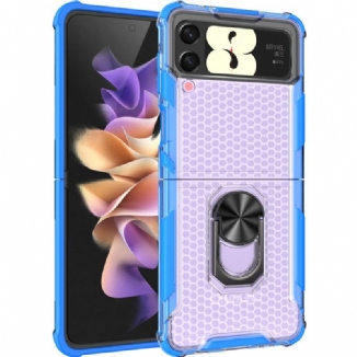 Capa De Celular Para Samsung Galaxy Z Flip 4 De Couro Honeycomb Com Suporte De Anel