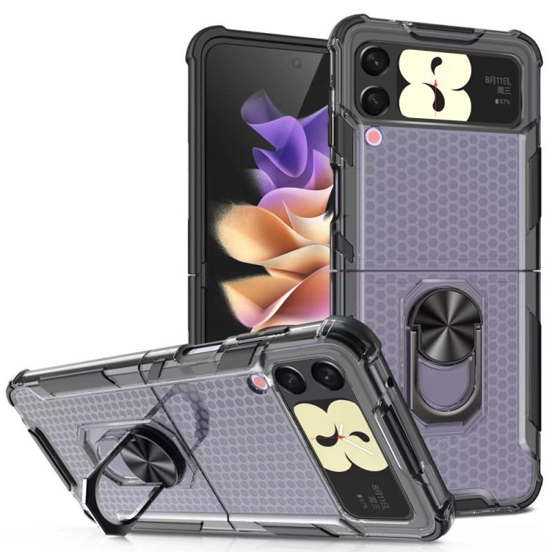 Capa De Celular Para Samsung Galaxy Z Flip 4 De Couro Honeycomb Com Suporte De Anel