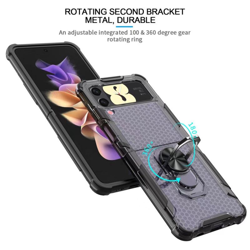 Capa De Celular Para Samsung Galaxy Z Flip 4 De Couro Honeycomb Com Suporte De Anel