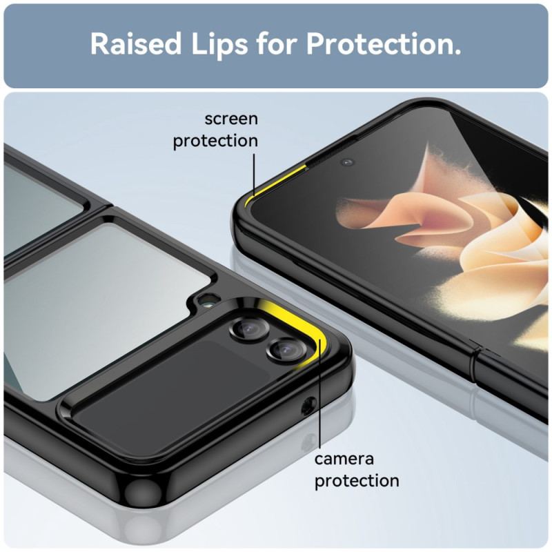 Capa Para Samsung Galaxy Z Flip 4 De Couro Acrílico Híbrido