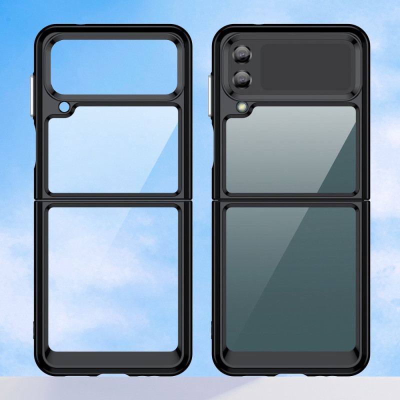 Capa Para Samsung Galaxy Z Flip 4 De Couro Acrílico Híbrido