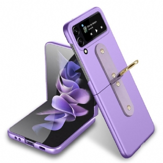 Capa Para Samsung Galaxy Z Flip 4 De Couro Anel De Metal