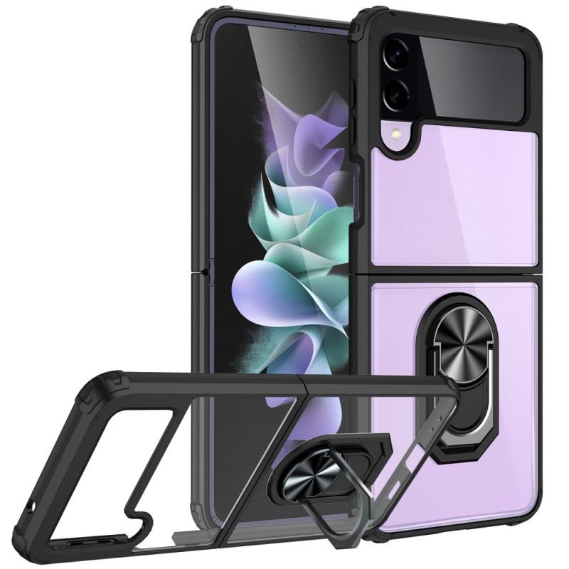 Capa Para Samsung Galaxy Z Flip 4 De Couro Anel De Metal Transparente