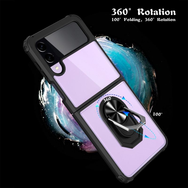 Capa Para Samsung Galaxy Z Flip 4 De Couro Anel De Metal Transparente