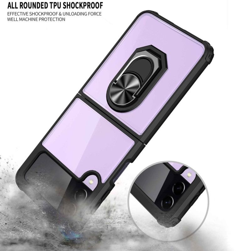 Capa Para Samsung Galaxy Z Flip 4 De Couro Anel De Metal Transparente