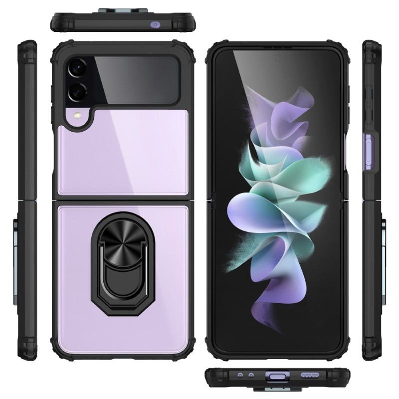 Capa Para Samsung Galaxy Z Flip 4 De Couro Anel De Metal Transparente
