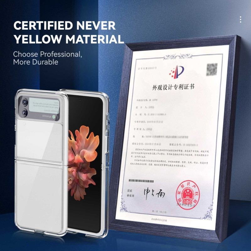 Capa Para Samsung Galaxy Z Flip 4 De Couro Antiamarelecimento Transparente