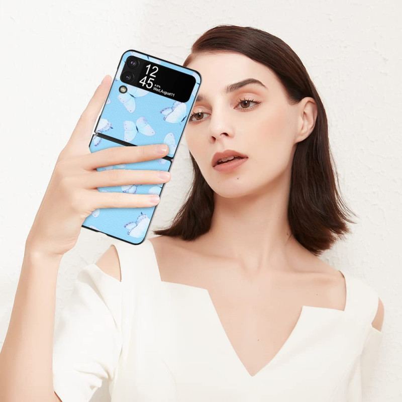 Capa Para Samsung Galaxy Z Flip 4 De Couro Borboletas De Couro Sintético