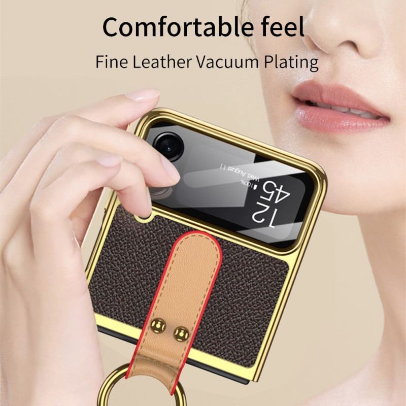 Capa Para Samsung Galaxy Z Flip 4 De Couro Com Alça De Ombro Gkk