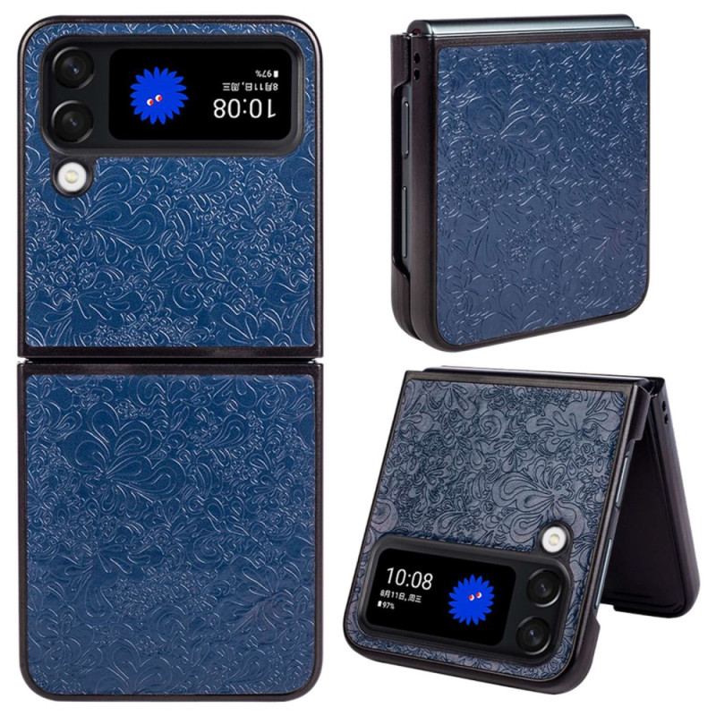 Capa Para Samsung Galaxy Z Flip 4 De Couro Efeito Couro Barroco