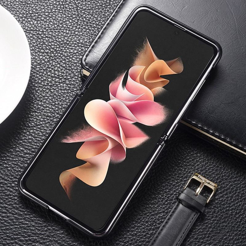 Capa Para Samsung Galaxy Z Flip 4 De Couro Efeito Grãos De Areia