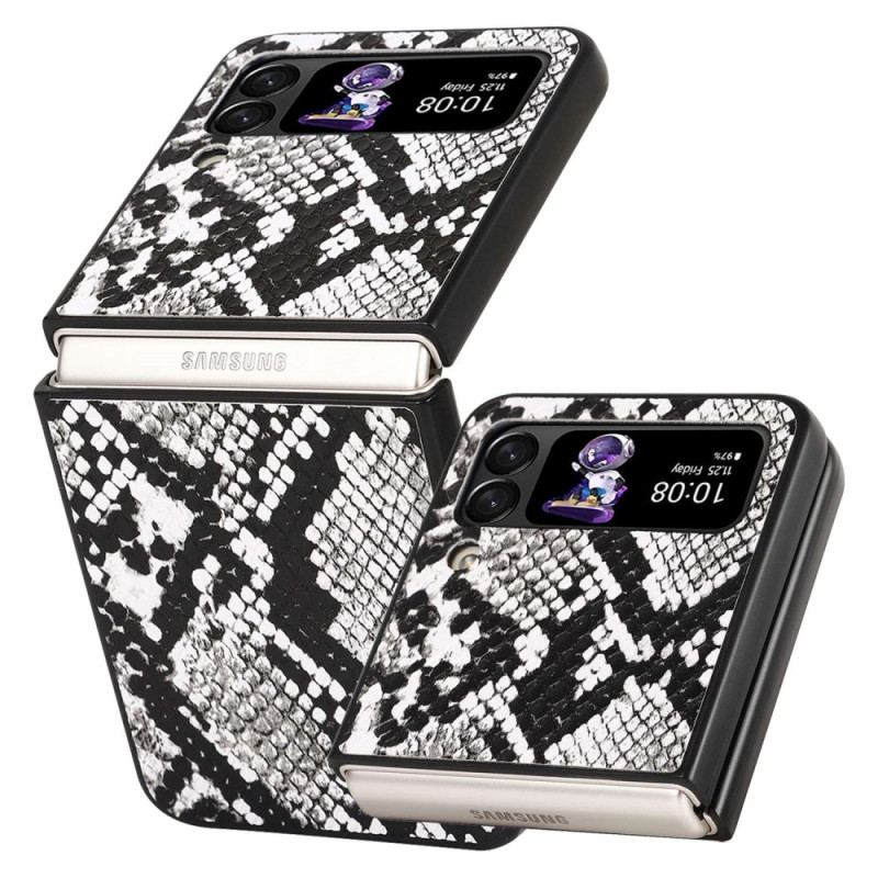 Capa Para Samsung Galaxy Z Flip 4 De Couro Efeito Pele De Cobra