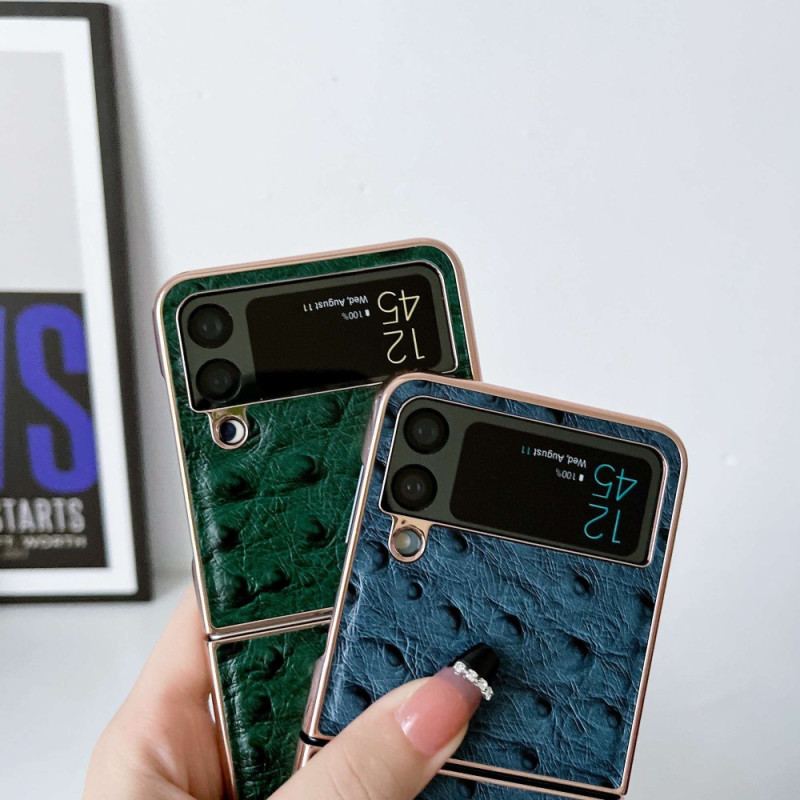 Capa Para Samsung Galaxy Z Flip 4 De Couro Estilo Avestruz