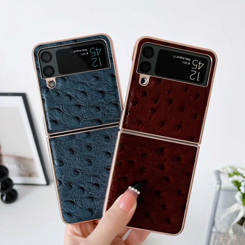Capa Para Samsung Galaxy Z Flip 4 De Couro Estilo Avestruz