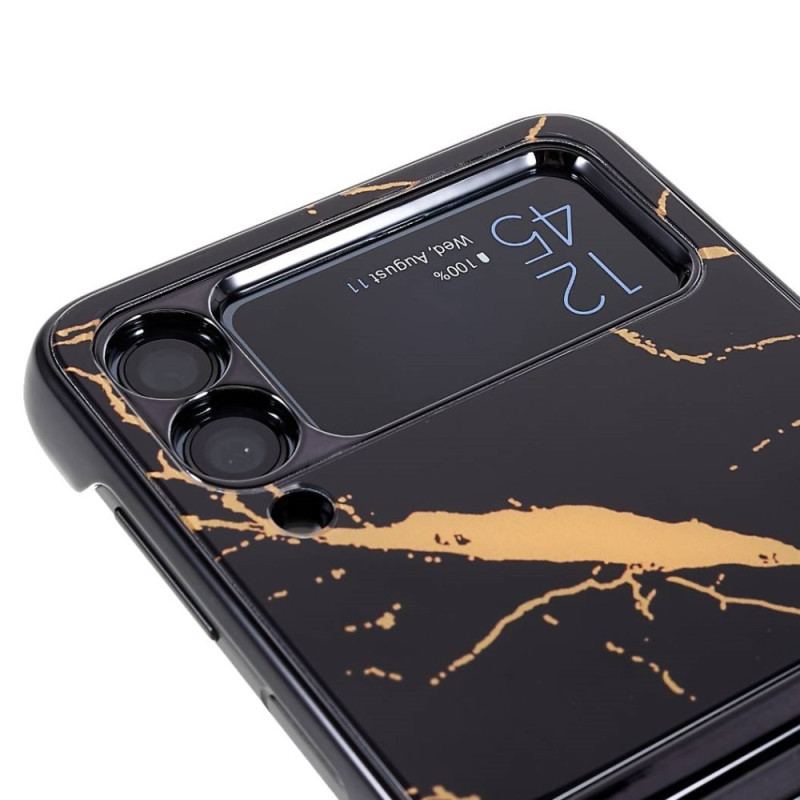 Capa Para Samsung Galaxy Z Flip 4 De Couro Estilo De Mármore