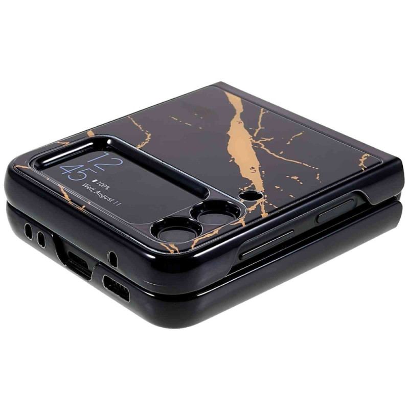 Capa Para Samsung Galaxy Z Flip 4 De Couro Estilo De Mármore