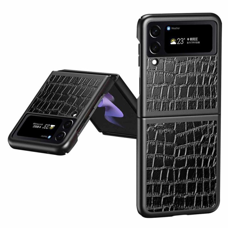 Capa Para Samsung Galaxy Z Flip 4 De Couro Estilo De Pele De Crocodilo