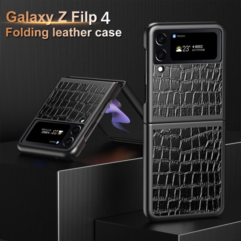Capa Para Samsung Galaxy Z Flip 4 De Couro Estilo De Pele De Crocodilo