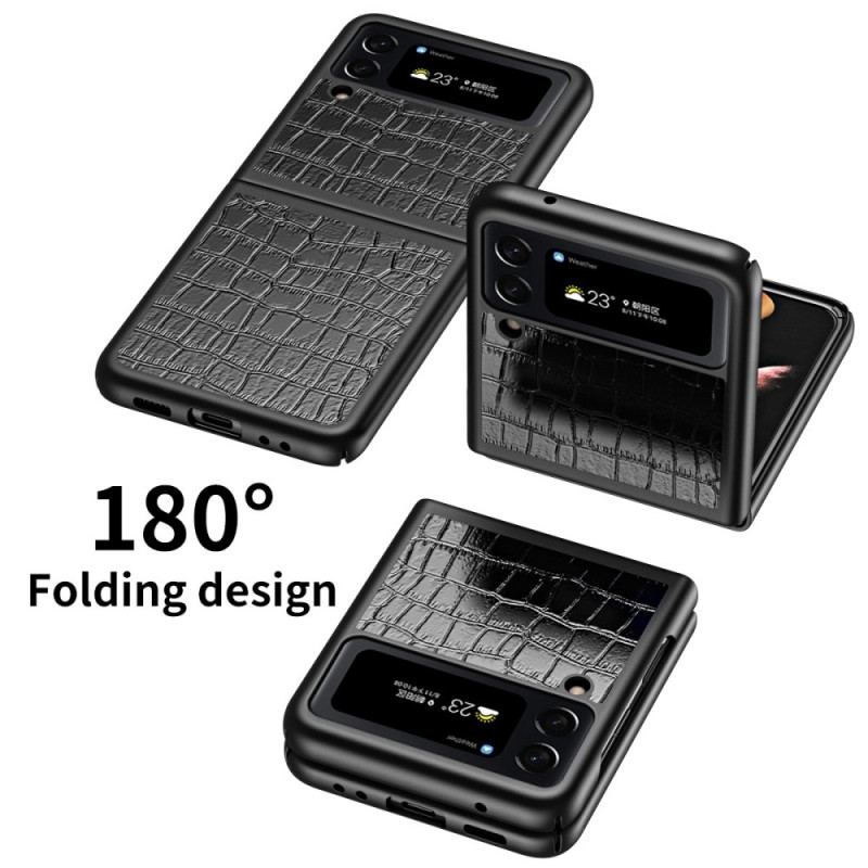 Capa Para Samsung Galaxy Z Flip 4 De Couro Estilo De Pele De Crocodilo