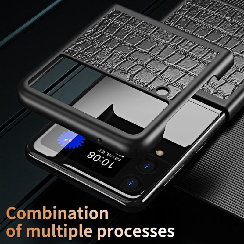 Capa Para Samsung Galaxy Z Flip 4 De Couro Estilo De Pele De Crocodilo