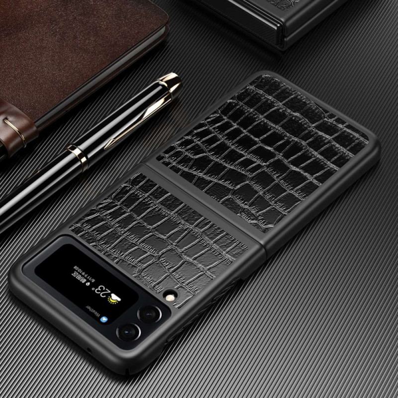 Capa Para Samsung Galaxy Z Flip 4 De Couro Estilo De Pele De Crocodilo