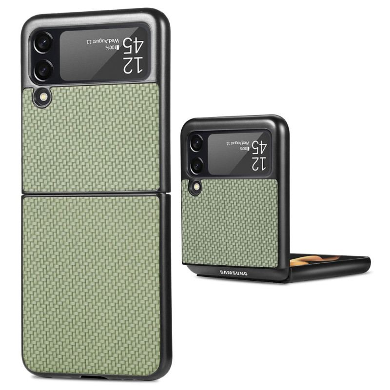 Capa Para Samsung Galaxy Z Flip 4 De Couro Fibra De Carbono Texturizada