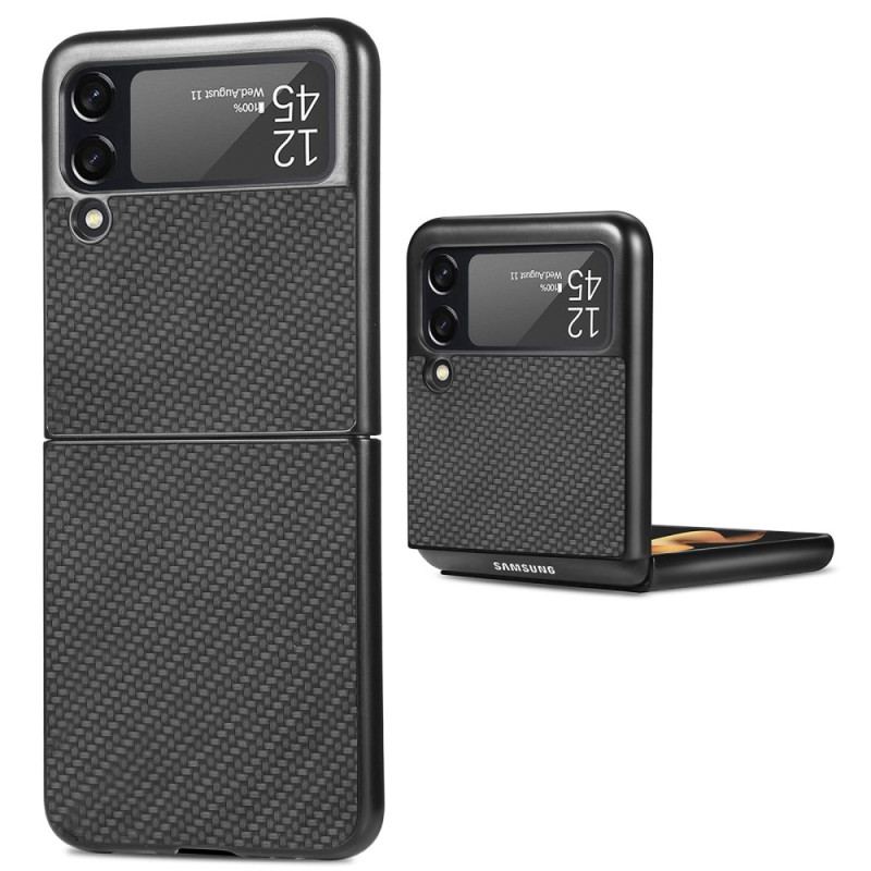 Capa Para Samsung Galaxy Z Flip 4 De Couro Fibra De Carbono Texturizada