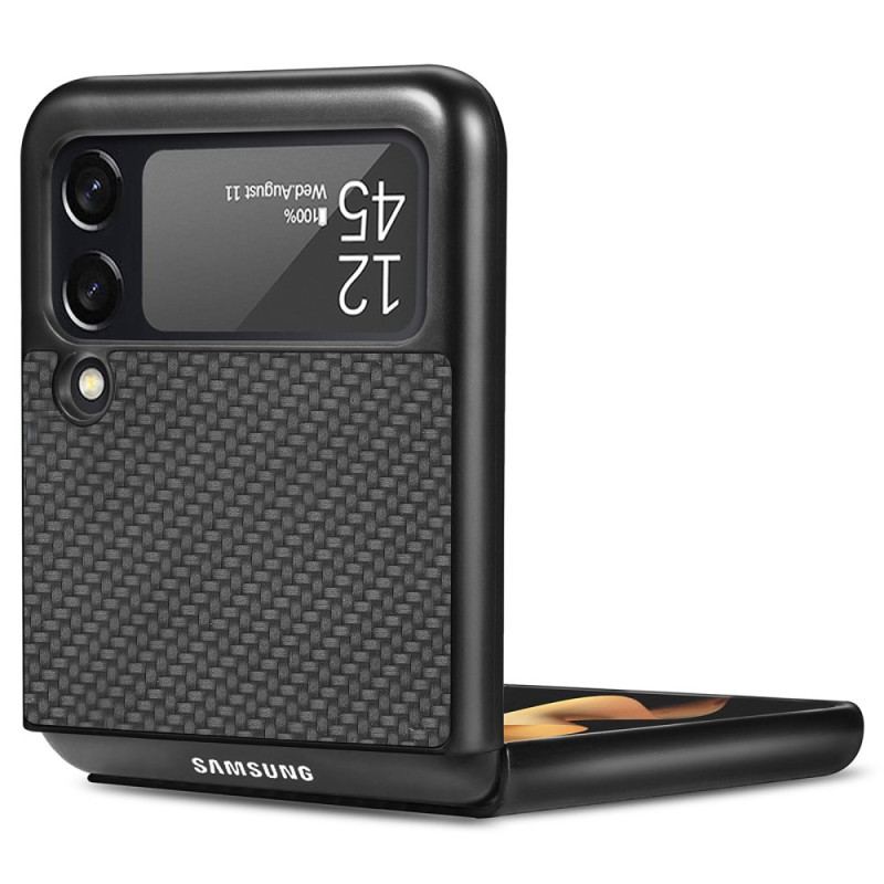 Capa Para Samsung Galaxy Z Flip 4 De Couro Fibra De Carbono Texturizada