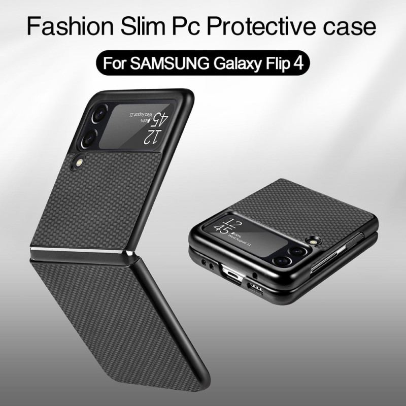 Capa Para Samsung Galaxy Z Flip 4 De Couro Fibra De Carbono Texturizada
