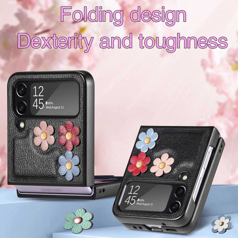 Capa Para Samsung Galaxy Z Flip 4 De Couro Flores De Couro Sintético