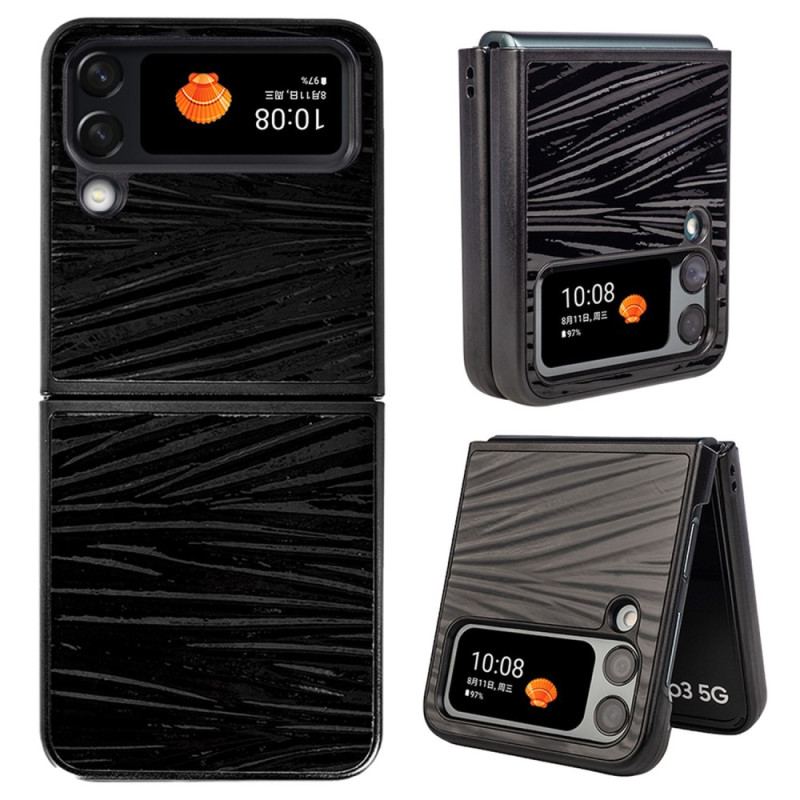 Capa Para Samsung Galaxy Z Flip 4 De Couro Couro Genuíno Textura Ondulada
