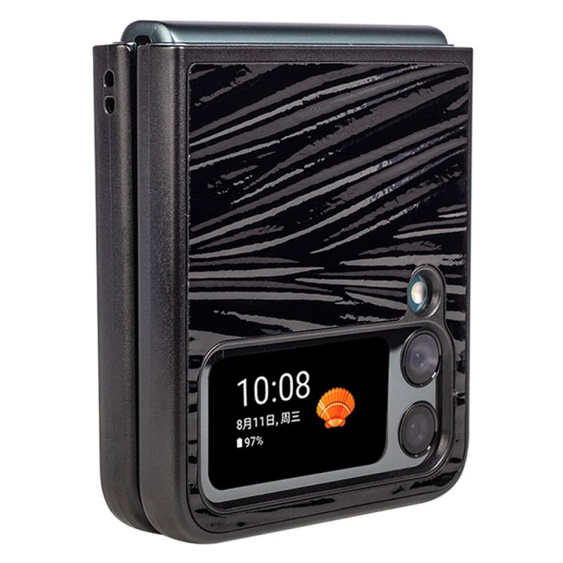 Capa Para Samsung Galaxy Z Flip 4 De Couro Couro Genuíno Textura Ondulada