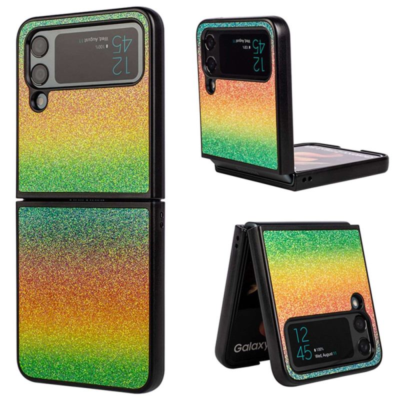Capa Para Samsung Galaxy Z Flip 4 De Couro Gradientes De Brilho