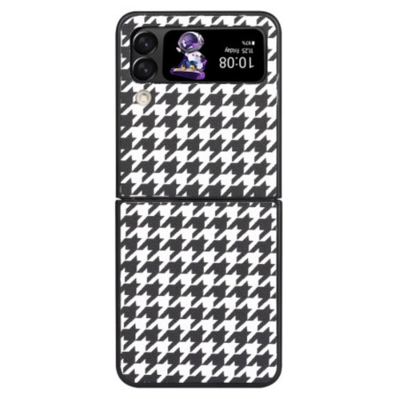 Capa Para Samsung Galaxy Z Flip 4 De Couro Houndstooth