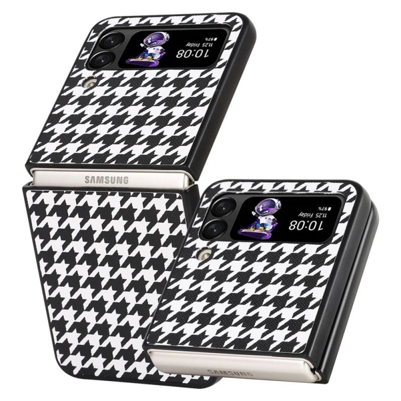 Capa Para Samsung Galaxy Z Flip 4 De Couro Houndstooth
