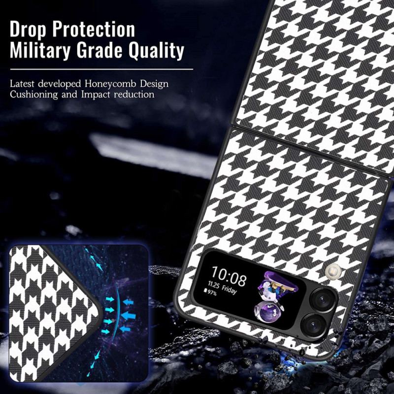 Capa Para Samsung Galaxy Z Flip 4 De Couro Houndstooth