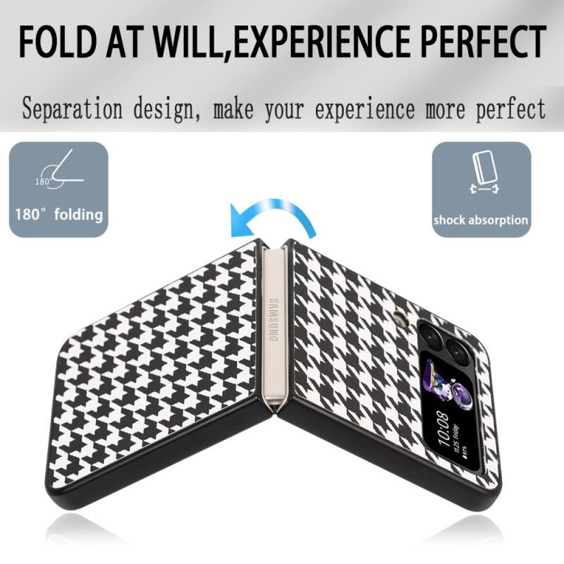 Capa Para Samsung Galaxy Z Flip 4 De Couro Houndstooth