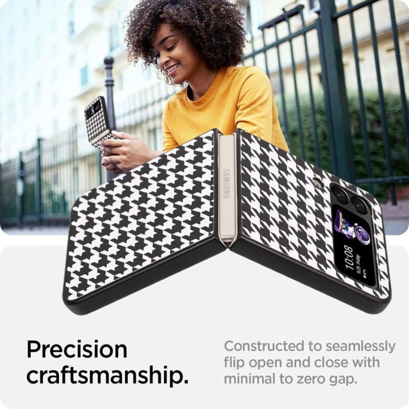 Capa Para Samsung Galaxy Z Flip 4 De Couro Houndstooth