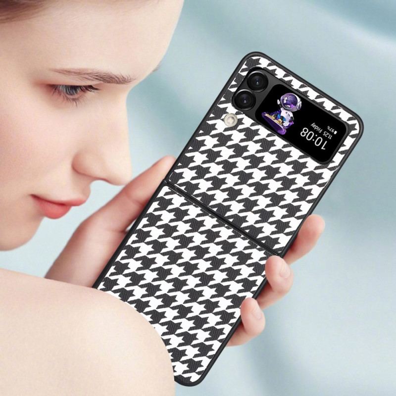 Capa Para Samsung Galaxy Z Flip 4 De Couro Houndstooth