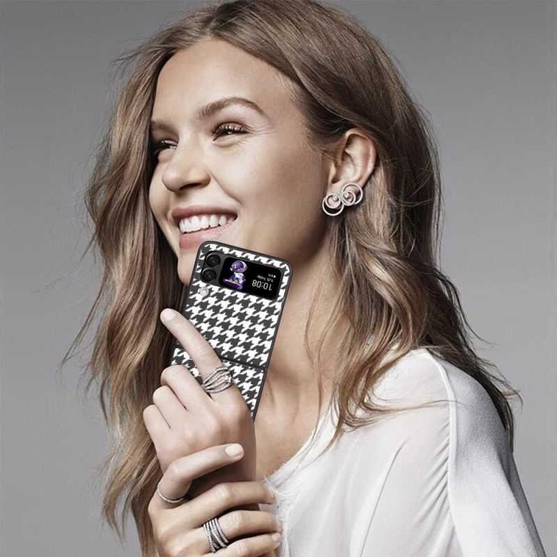 Capa Para Samsung Galaxy Z Flip 4 De Couro Houndstooth