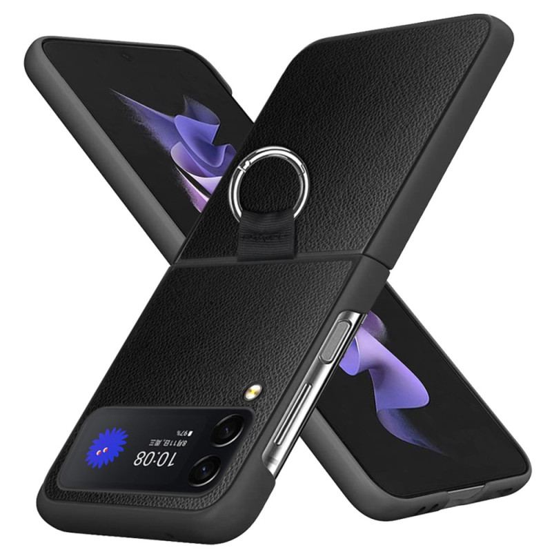 Capa Para Samsung Galaxy Z Flip 4 De Couro Couro Lichia Com Anel